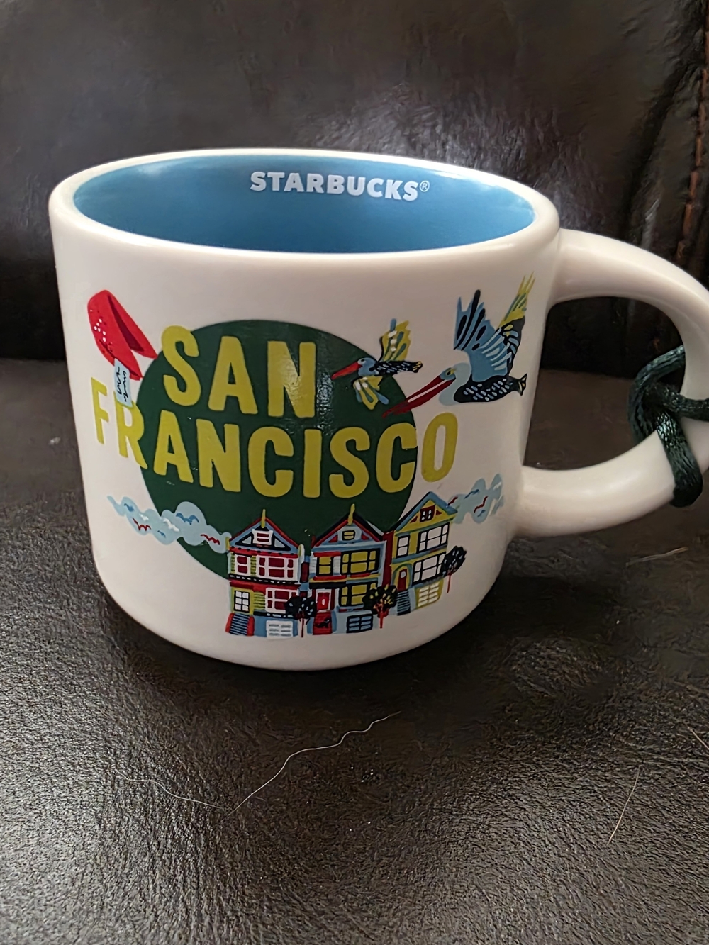 Starbucks White Mug with Blue Interior and Yellow San Francisco Lettering